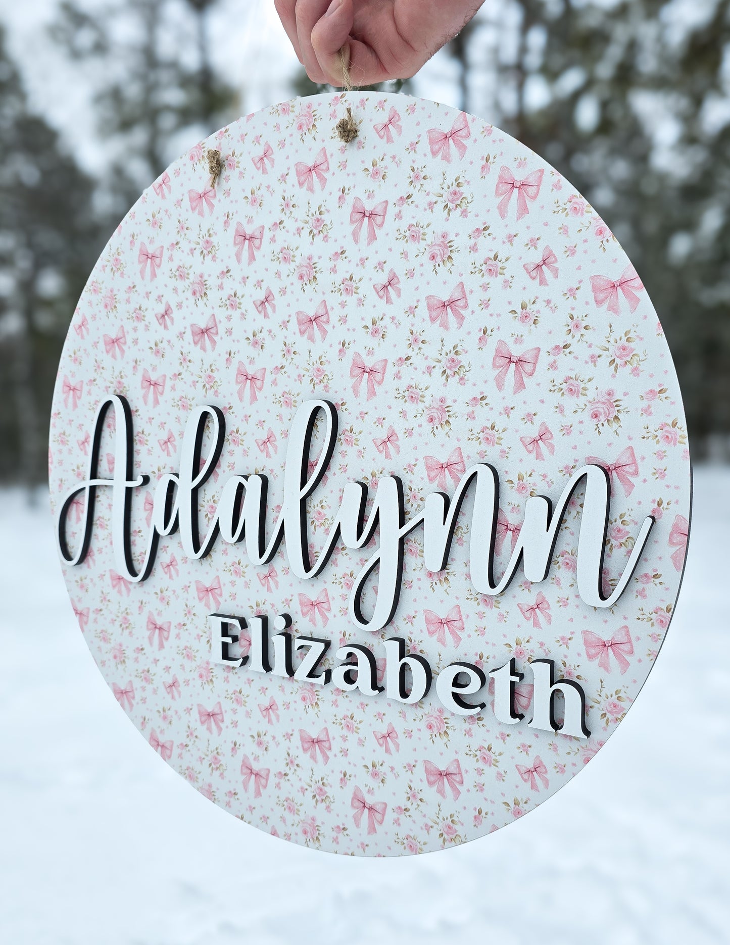 Coquette Bow and Floral Printed Name Sign