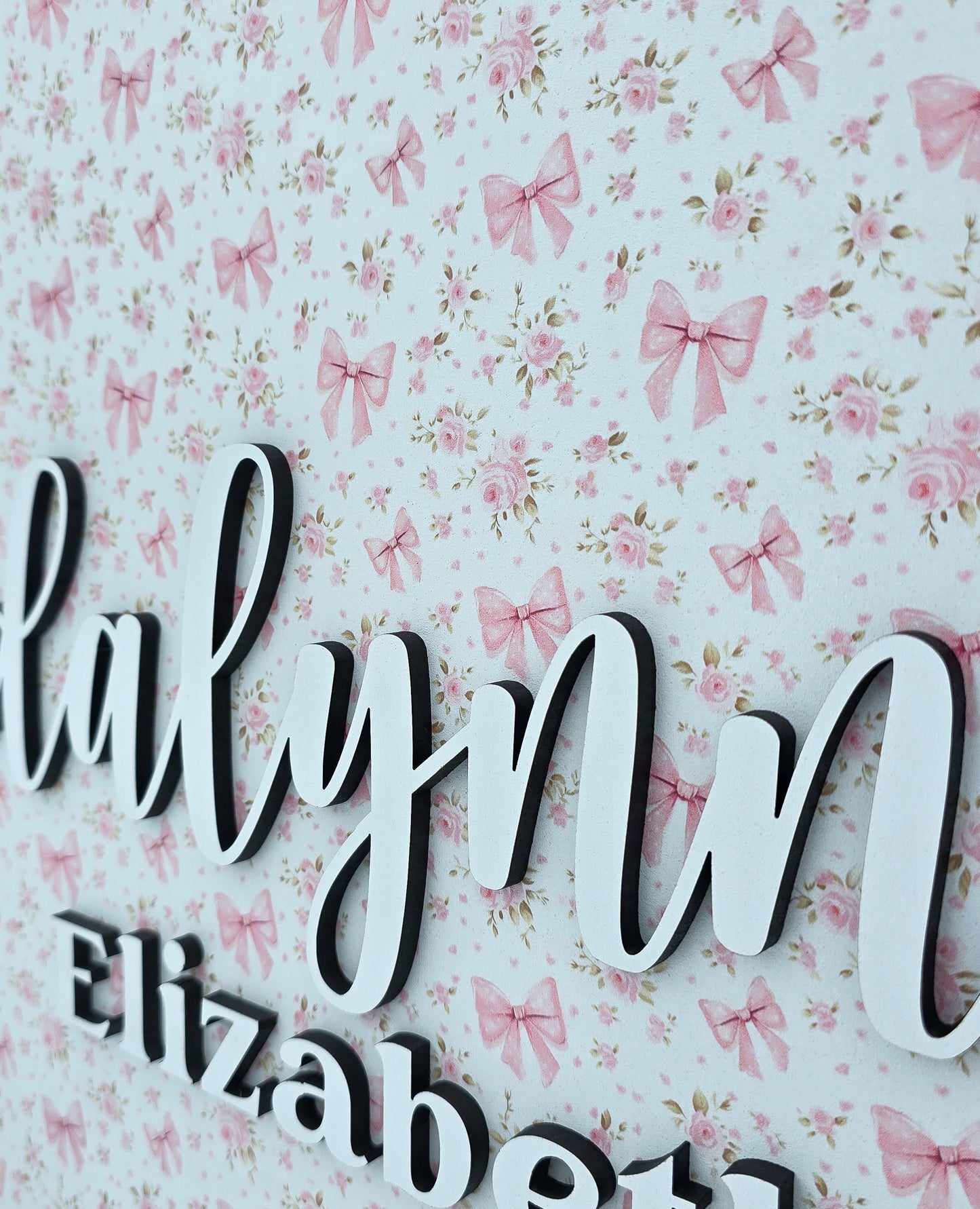 Coquette Bow and Floral Printed Name Sign