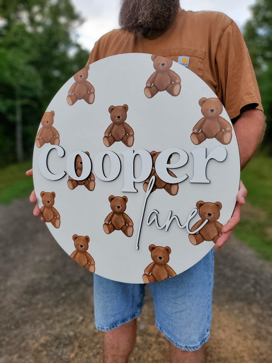 Teddy Bear Printed Name Sign