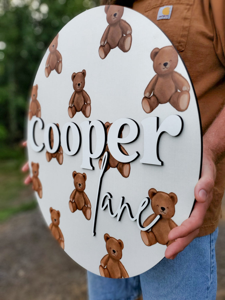 Teddy Bear Printed Name Sign