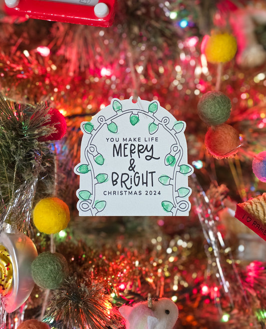 (No Personalization) Merry + Bright Fingerprint DIY Ornament