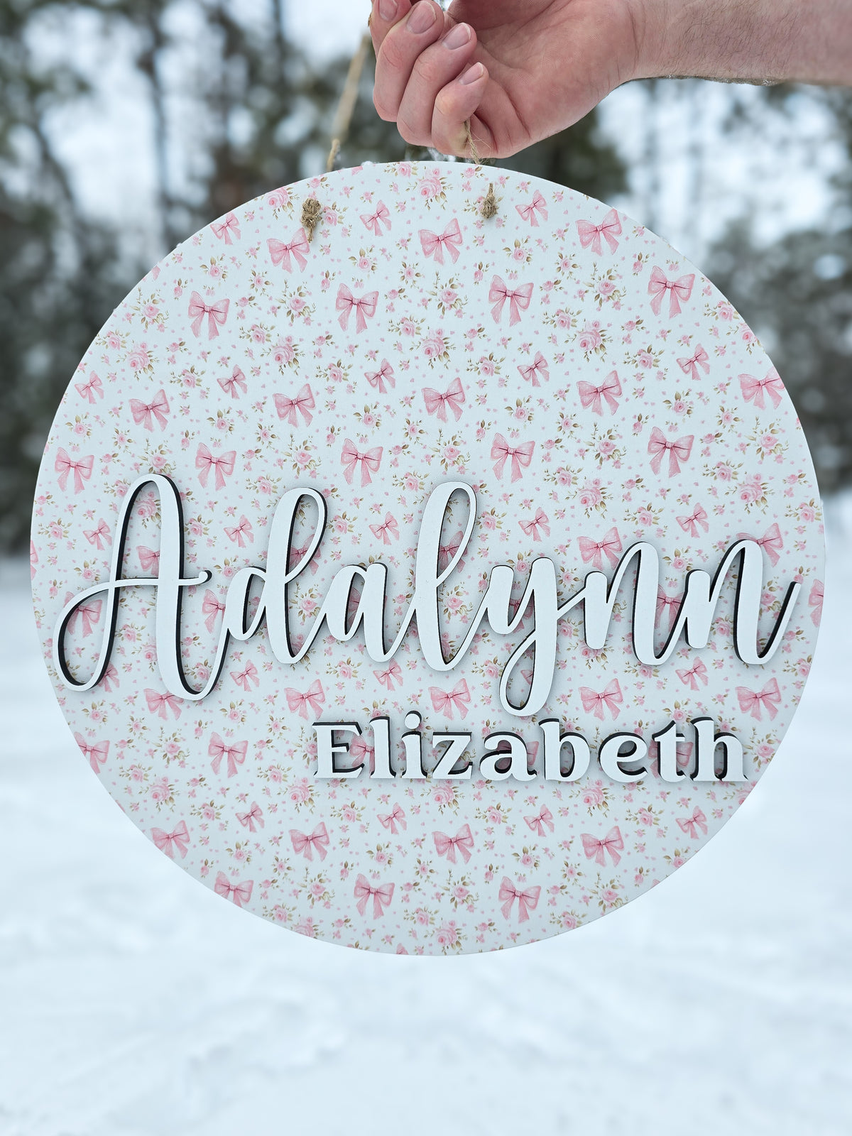 Coquette Bow and Floral Printed Name Sign