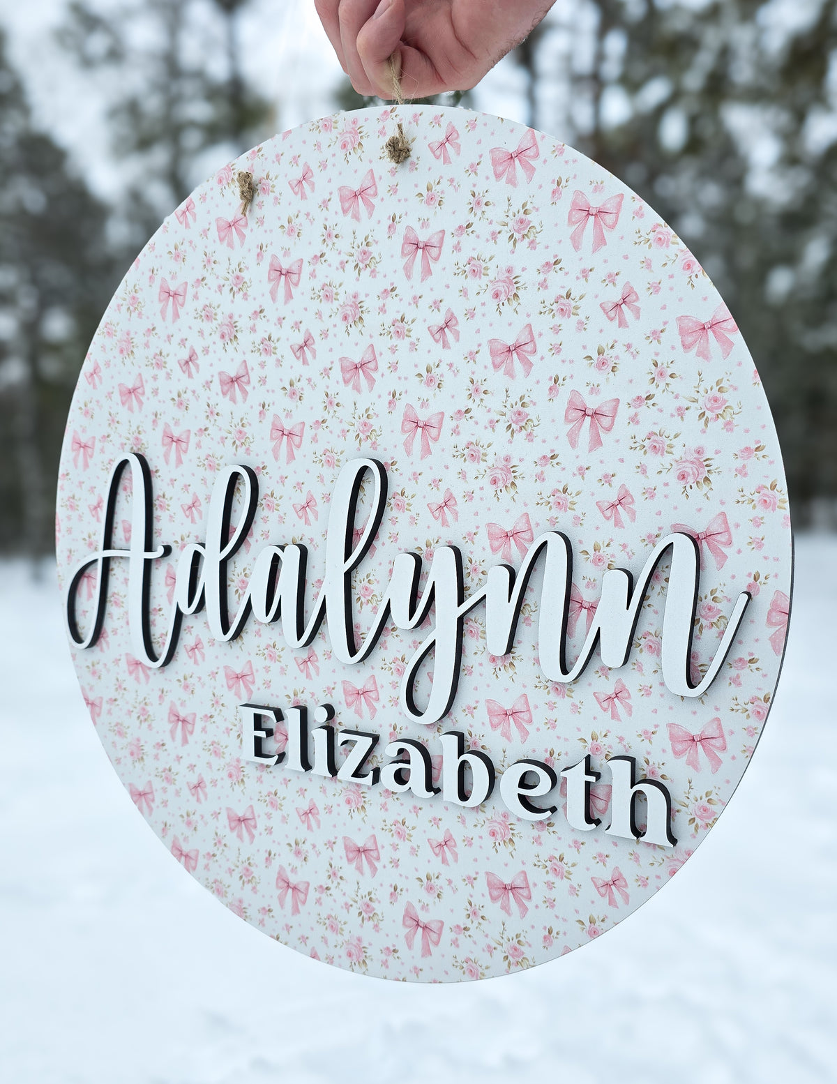 Coquette Bow and Floral Printed Name Sign