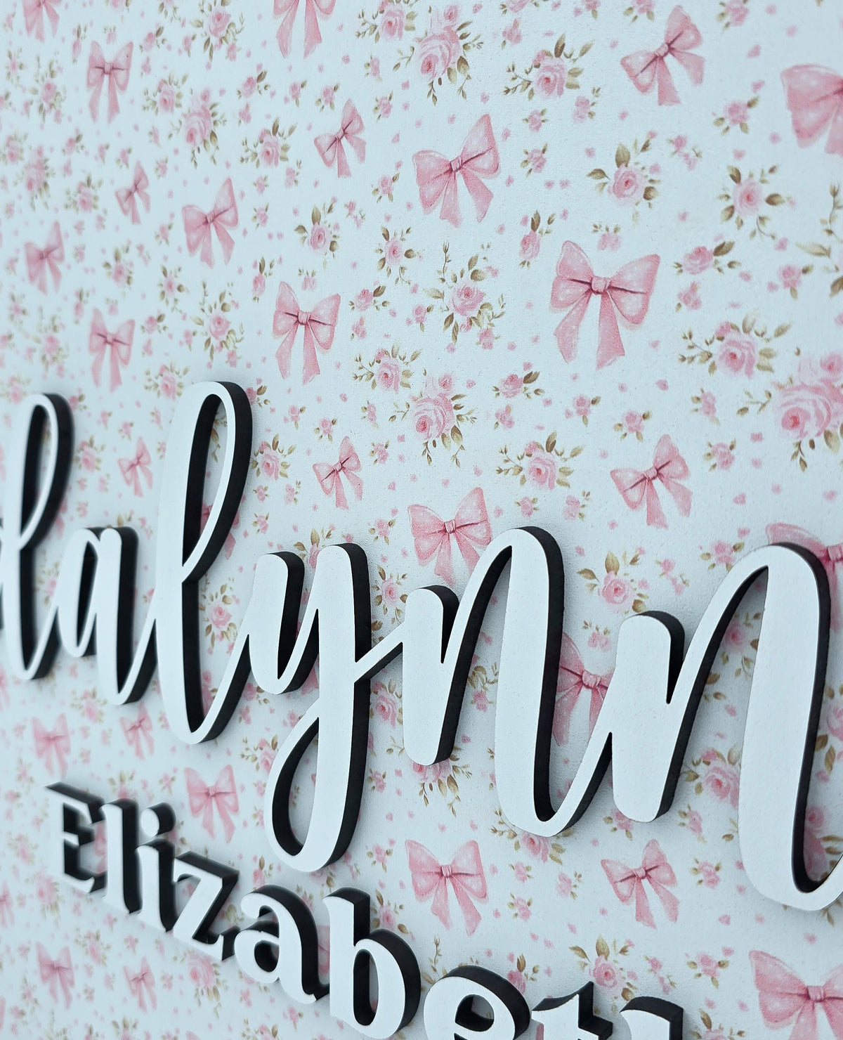 Coquette Bow and Floral Printed Name Sign