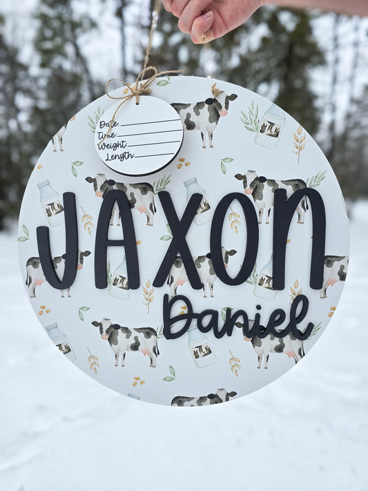 Dairy Cow Printed Name Sign