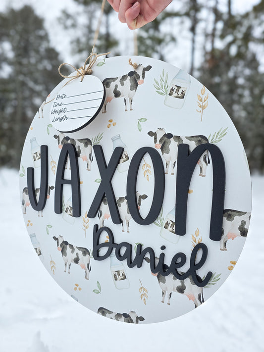 Dairy Cow Printed Name Sign