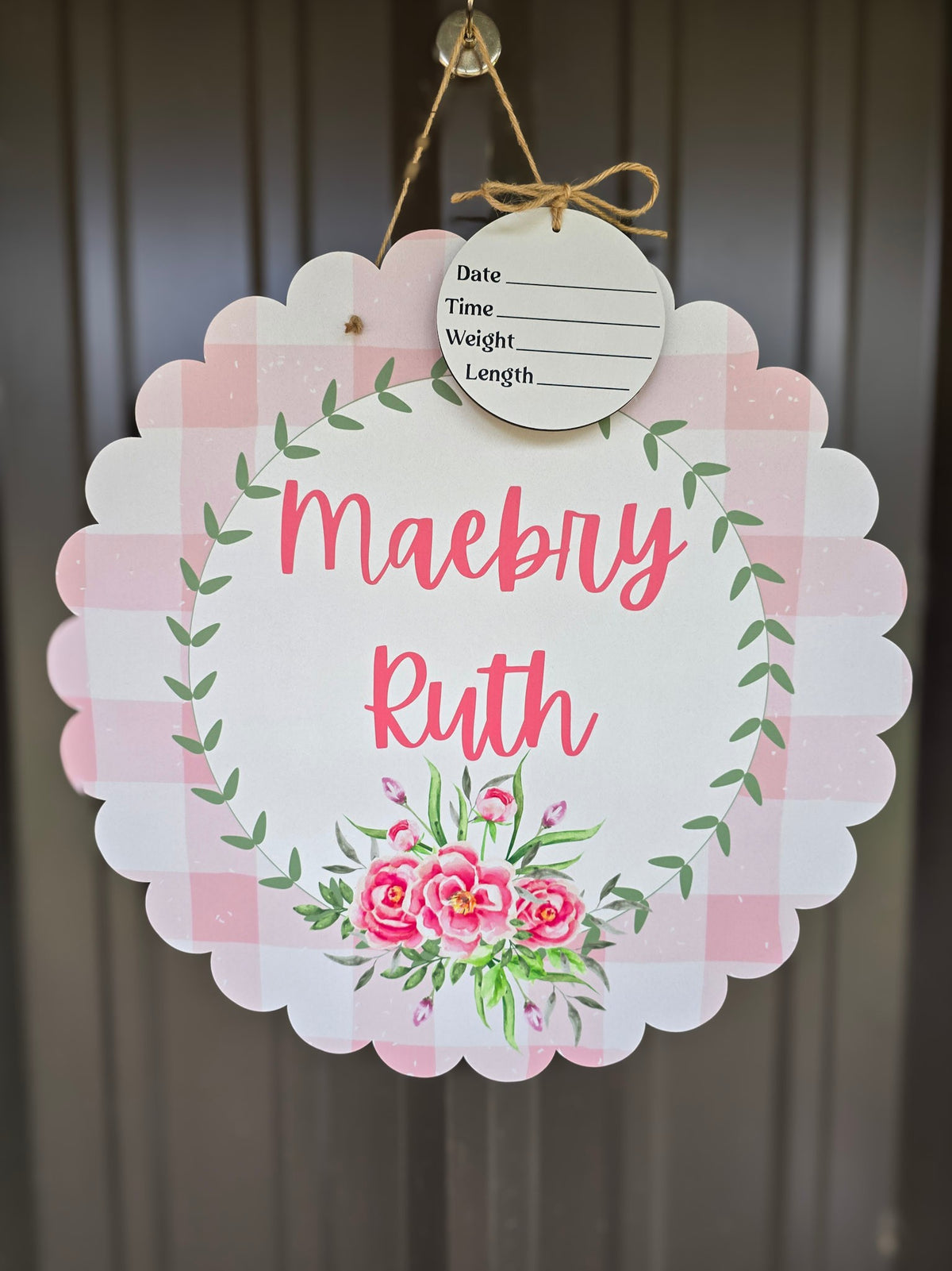 Gingham Scallop Floral Hospital Door Hanger