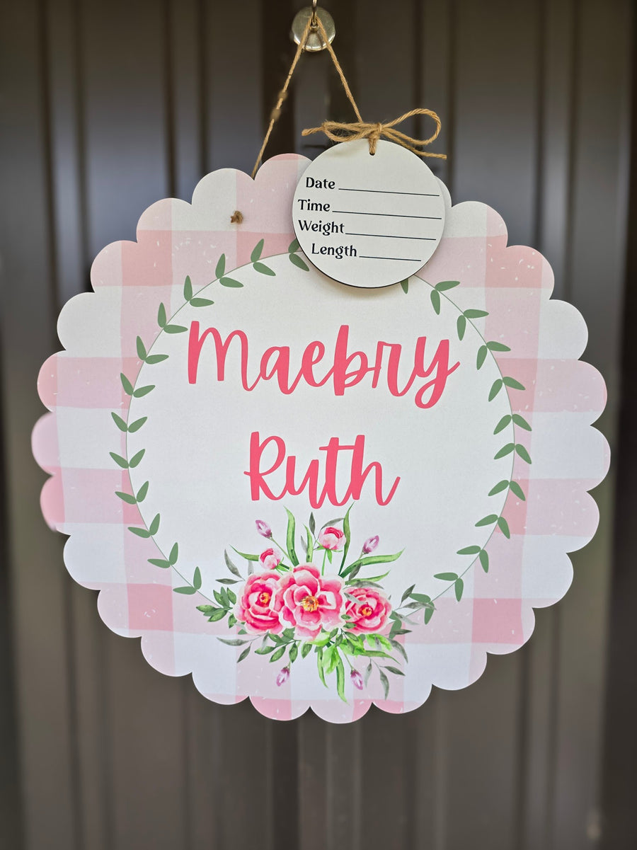 Gingham Scallop Floral Hospital Door Hanger