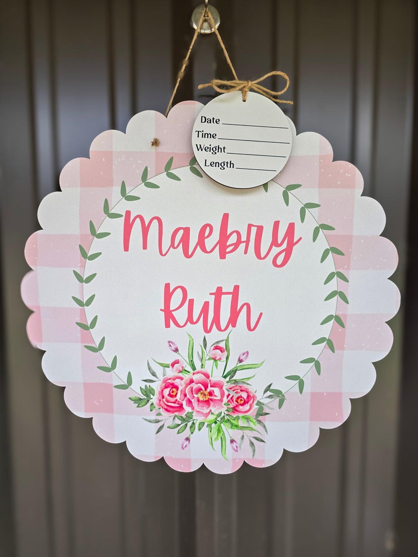 Gingham Scallop Floral Hospital Door Hanger