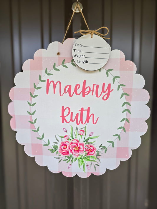 Gingham Scallop Floral Hospital Door Hanger