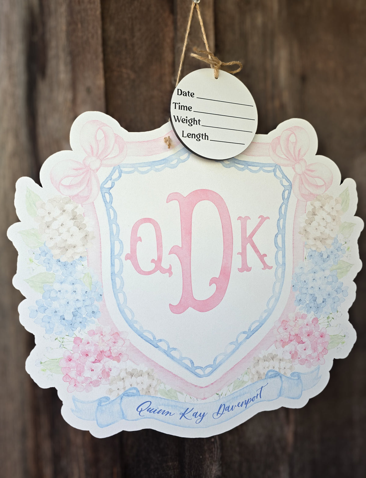 Pastel Hydrangea Crest Hospital Door Hanger