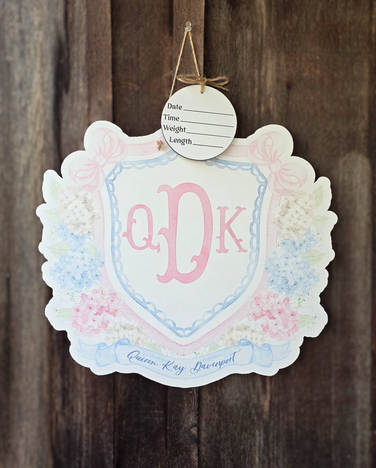 Pastel Hydrangea Crest Hospital Door Hanger