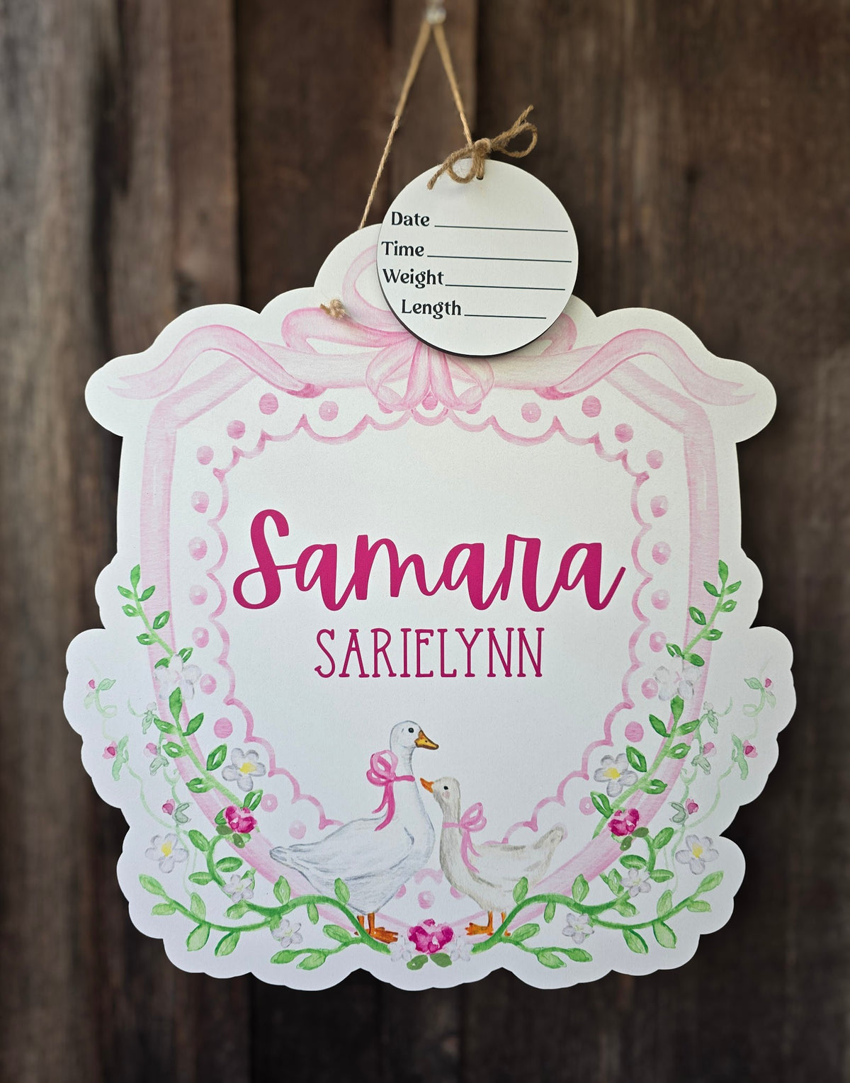 Pink Floral Goose Hospital Door Hanger