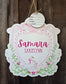 Pink Floral Goose Hospital Door Hanger