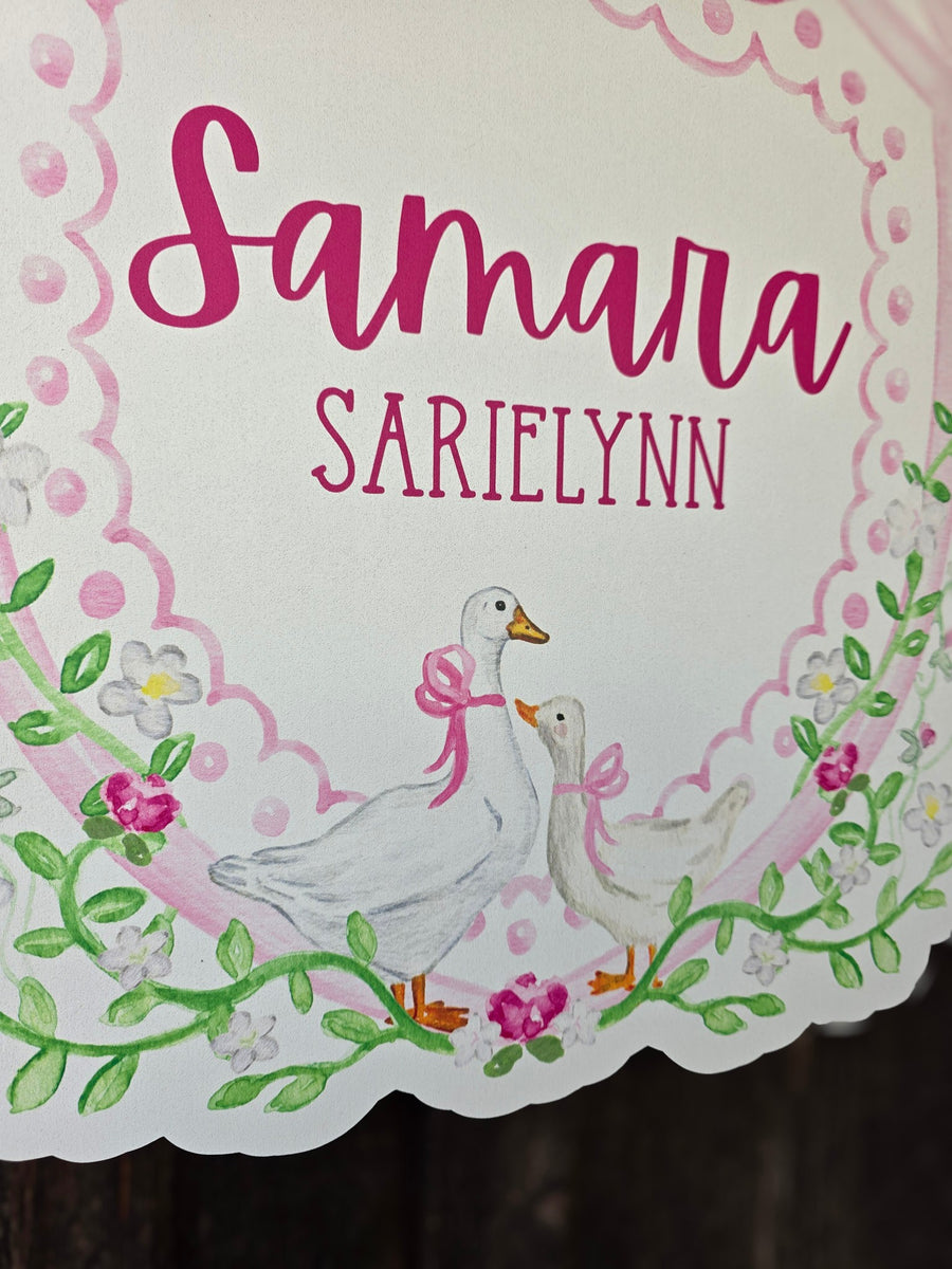 Pink Floral Goose Hospital Door Hanger