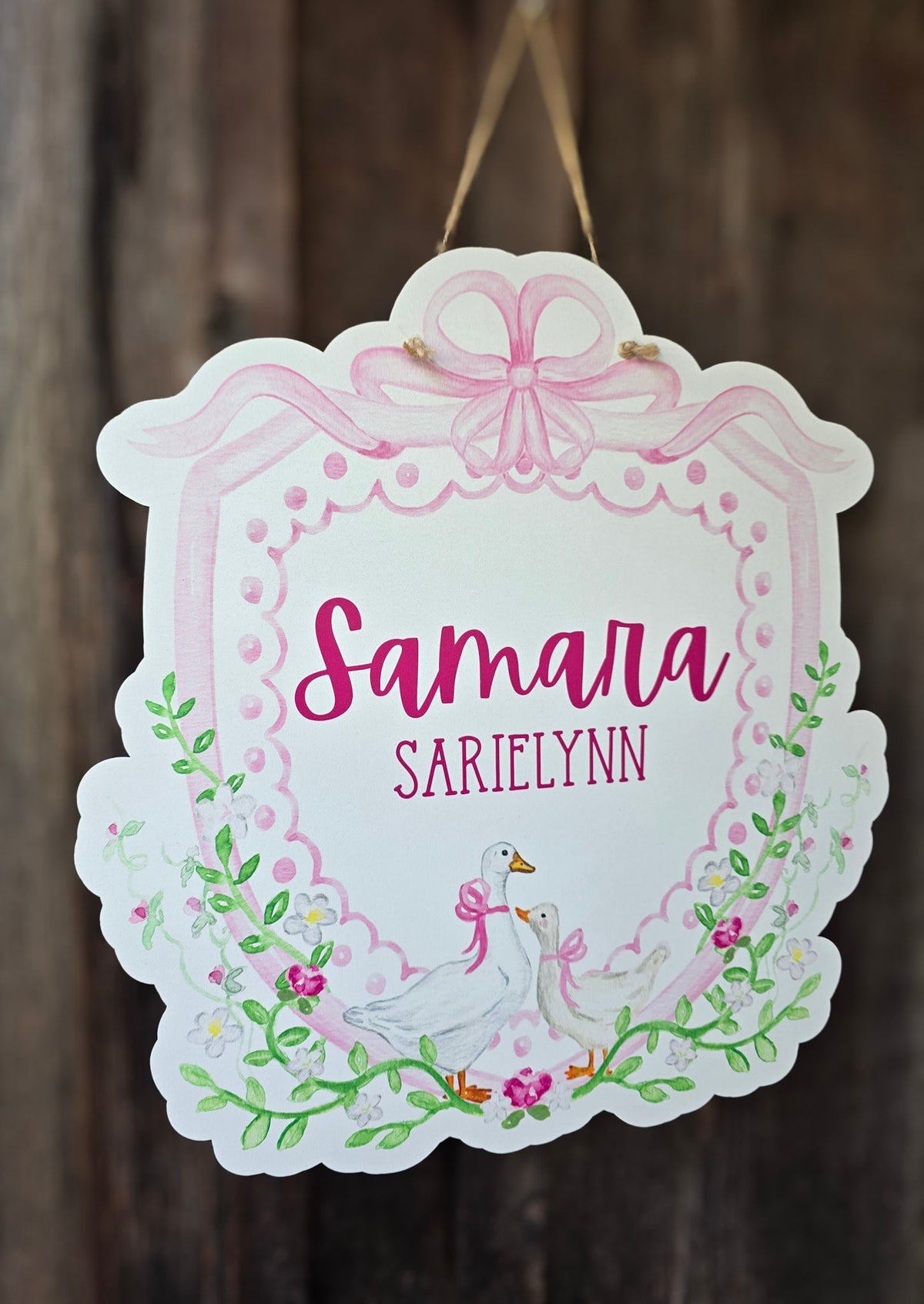 Pink Floral Goose Hospital Door Hanger