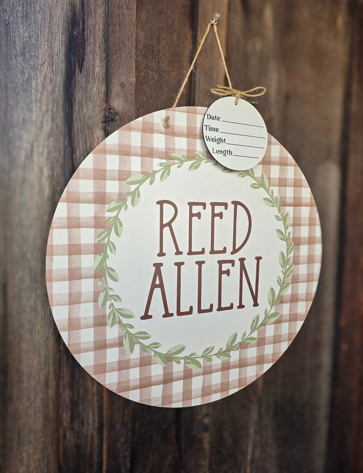 Neutral Gingham Hospital Door Hanger