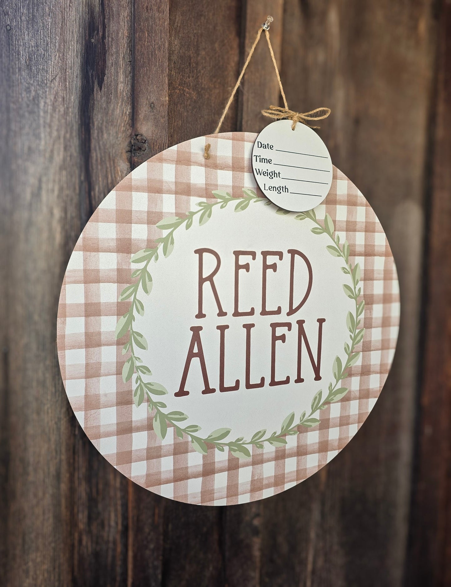 Neutral Gingham Hospital Door Hanger