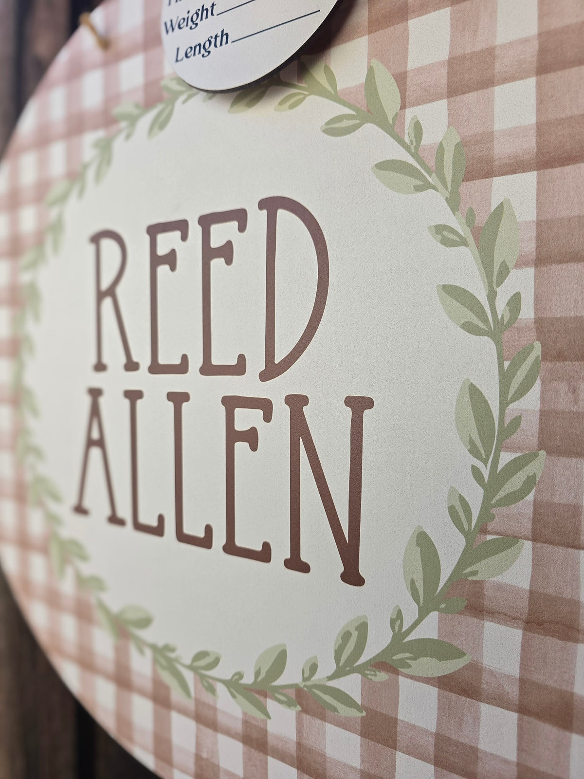 Neutral Gingham Hospital Door Hanger