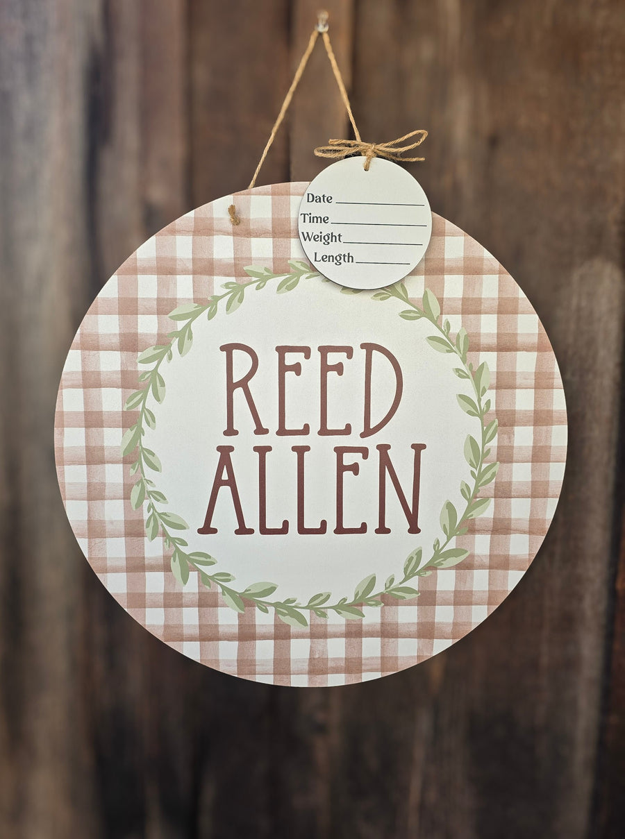 Neutral Gingham Hospital Door Hanger