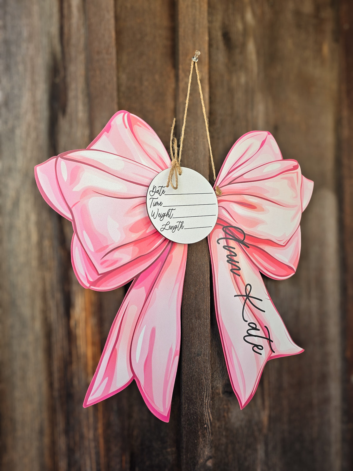 Preppy Pink Bow Hospital Door Hanger