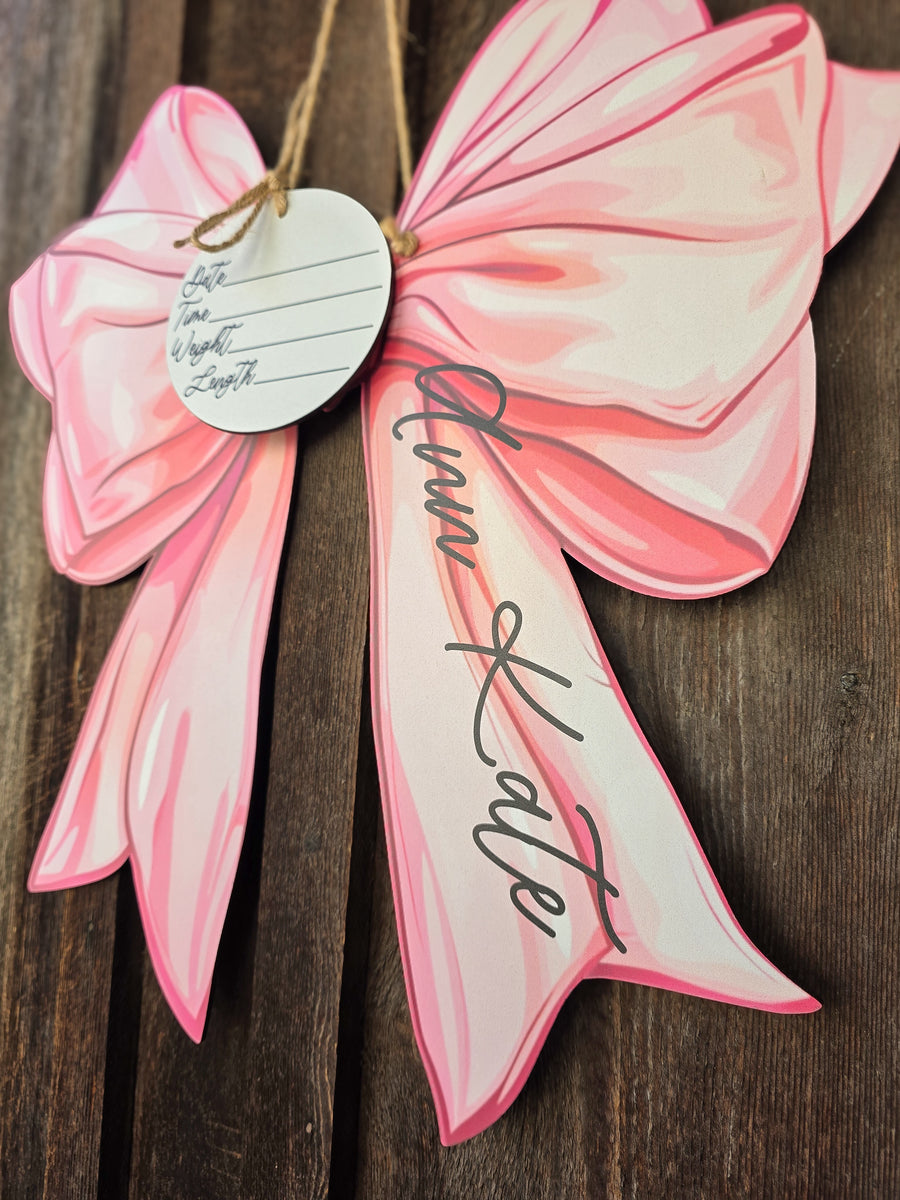 Preppy Pink Bow Hospital Door Hanger
