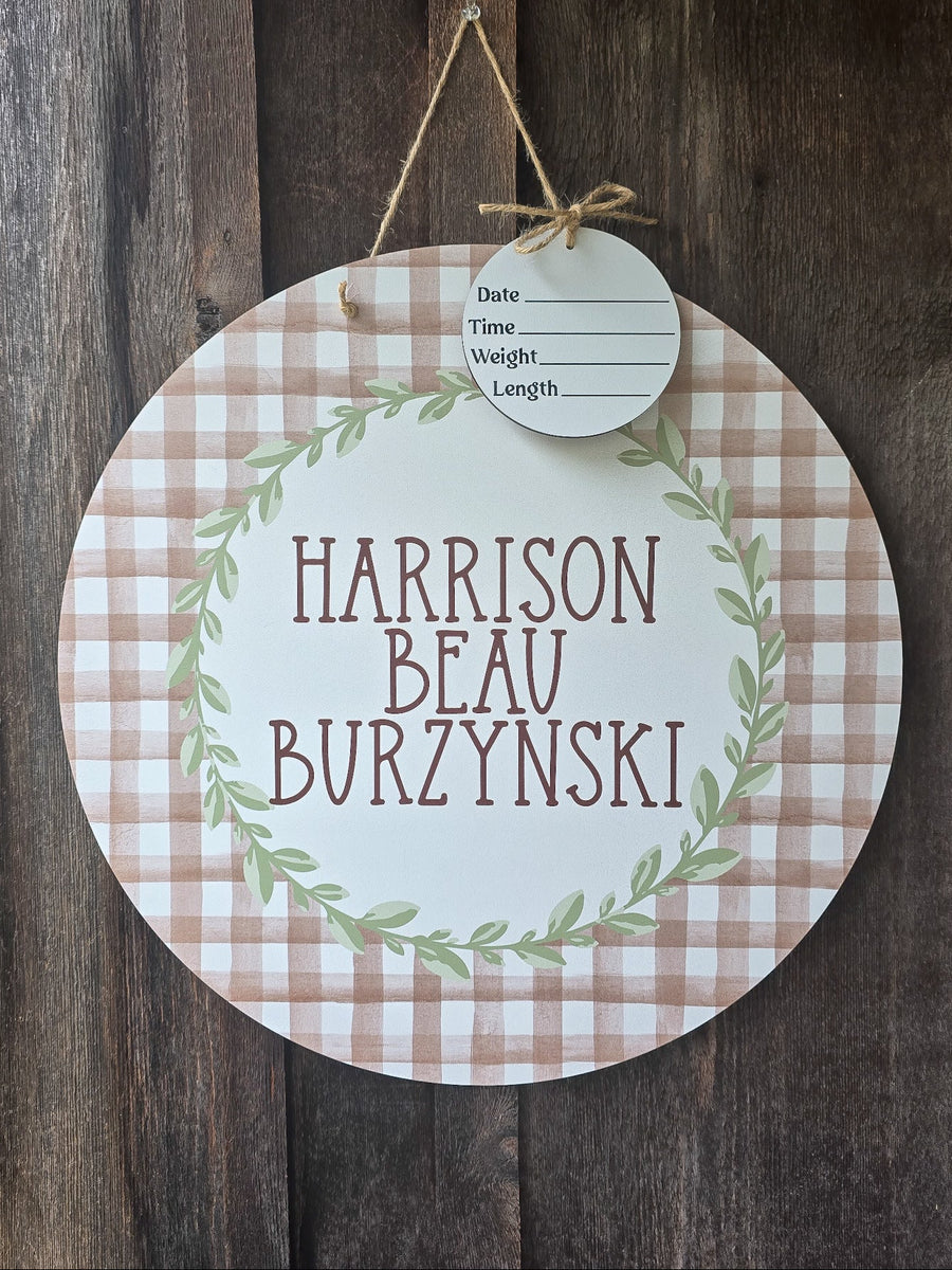 Neutral Gingham Hospital Door Hanger