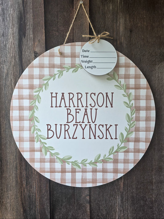 Neutral Gingham Hospital Door Hanger