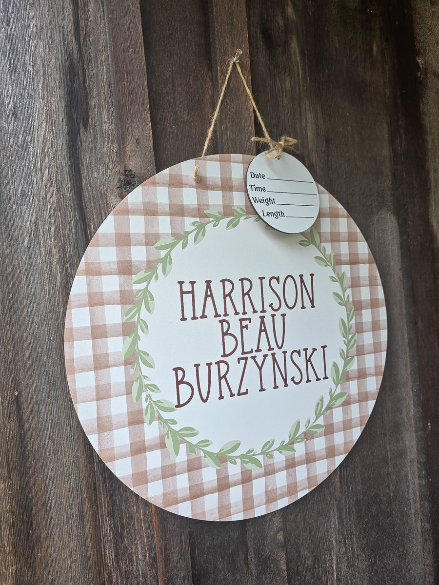 Neutral Gingham Hospital Door Hanger