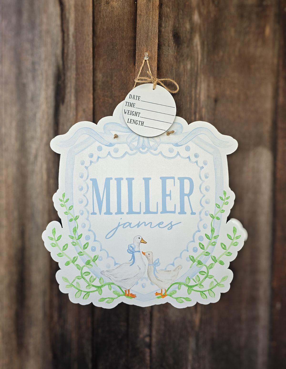 Blue Goose + Greenery Hospital Door Hanger