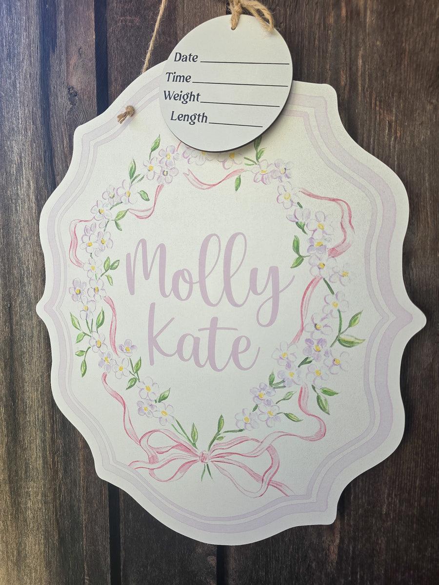Lavender Floral Coat of Arms Hospital Door Hanger