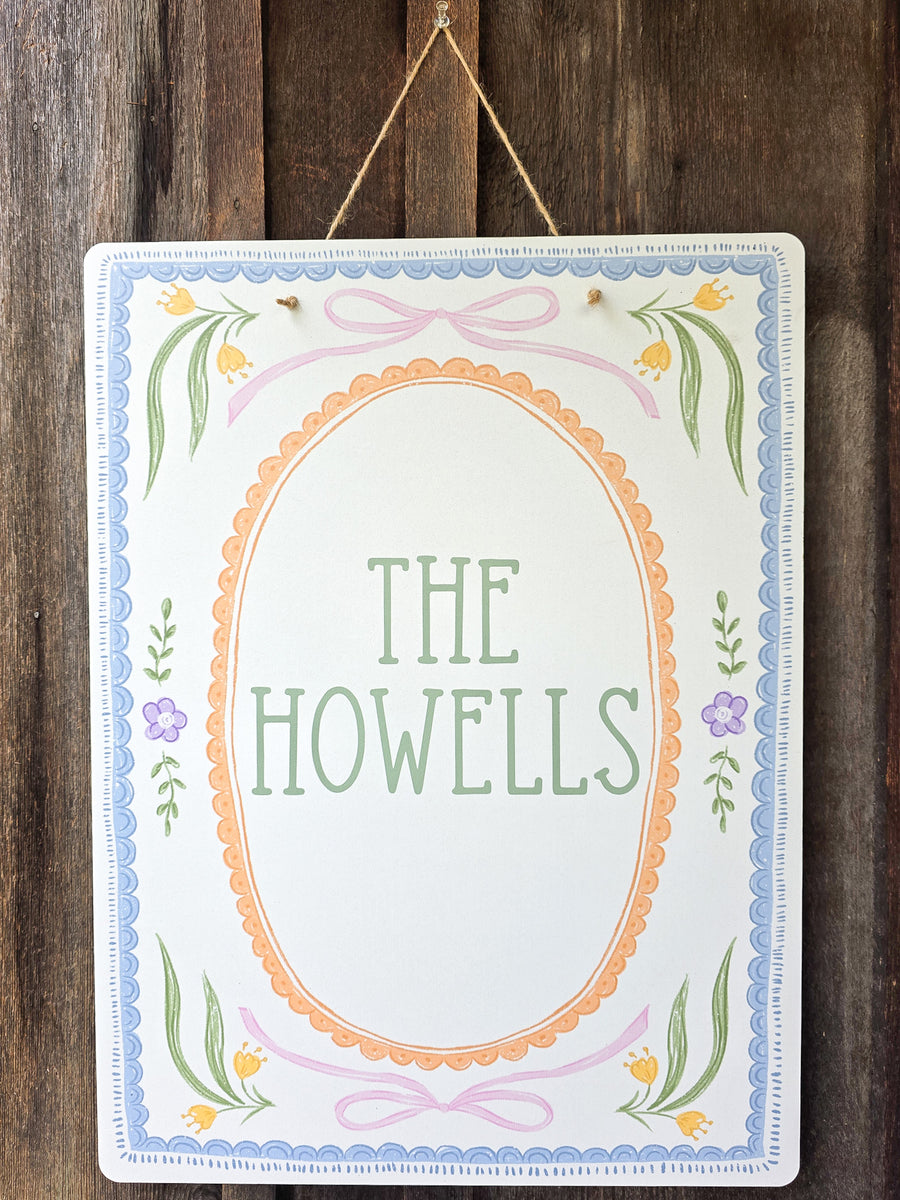 Personalized Pastel Whimsy Door Hanger | Custom Family Name Front Door Sign
