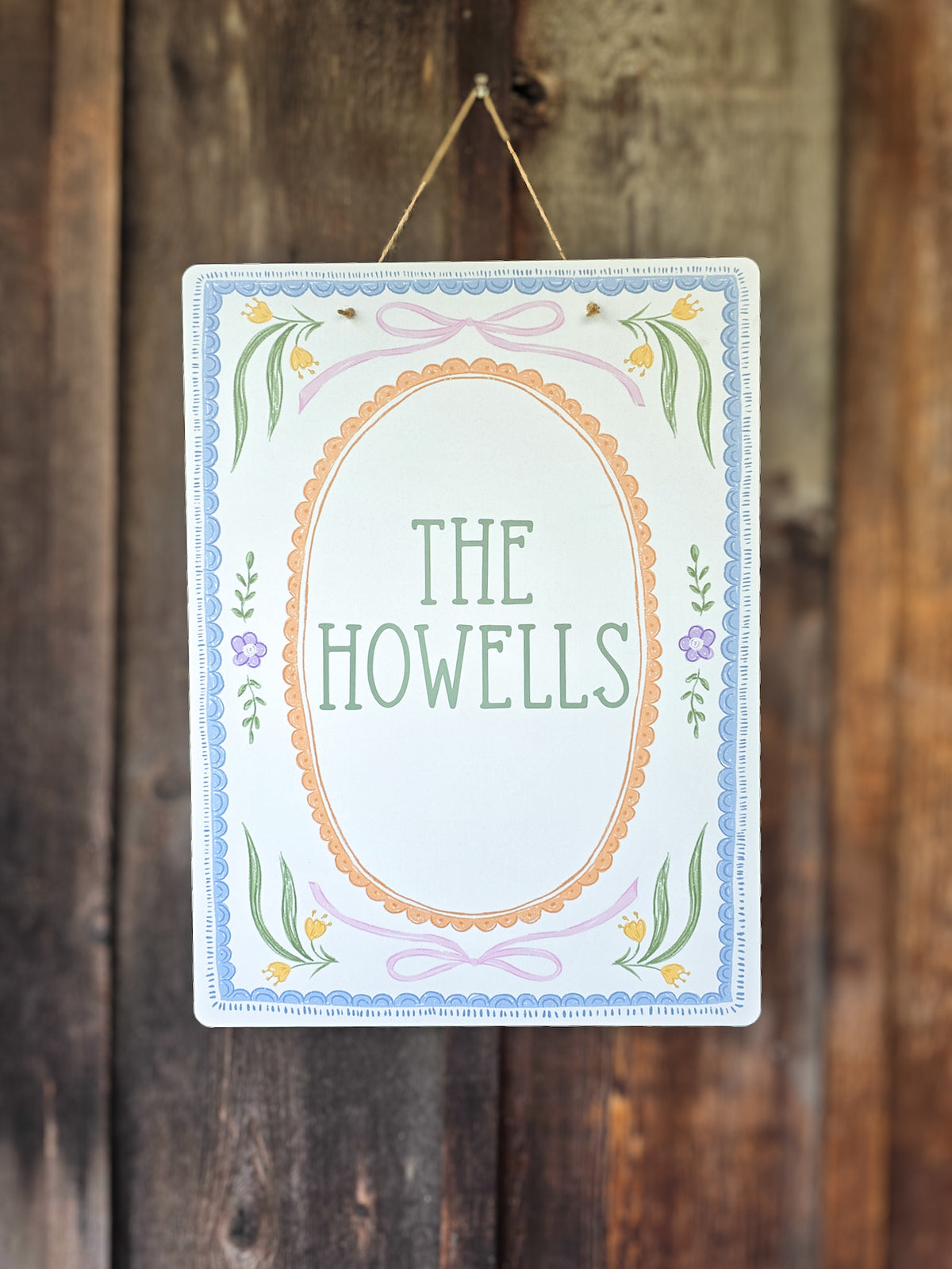 Personalized Pastel Whimsy Door Hanger | Custom Family Name Front Door Sign