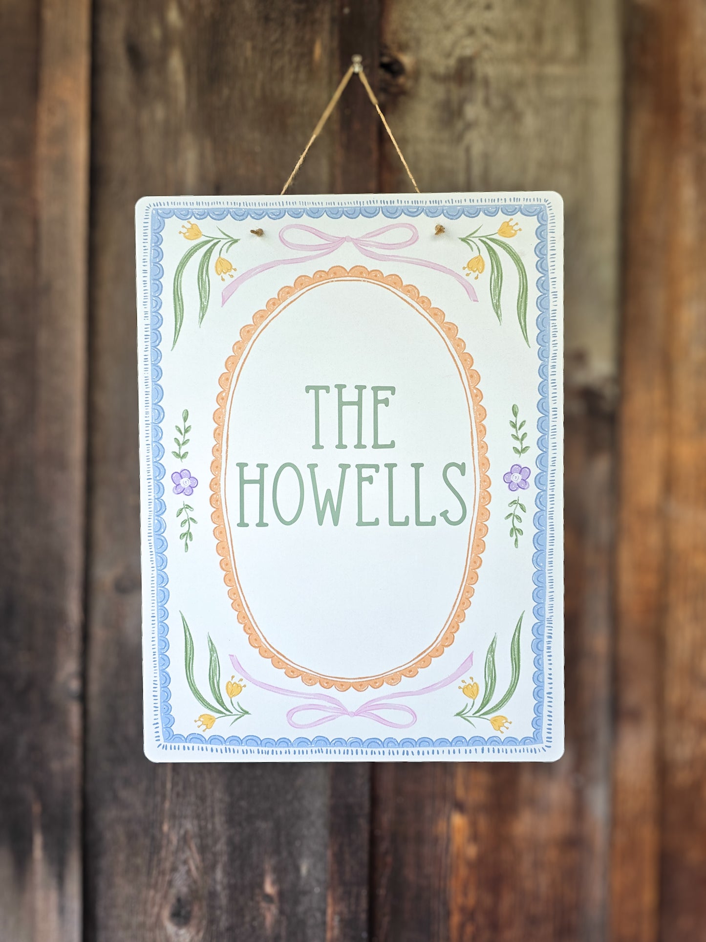 Personalized Pastel Whimsy Door Hanger | Custom Family Name Front Door Sign