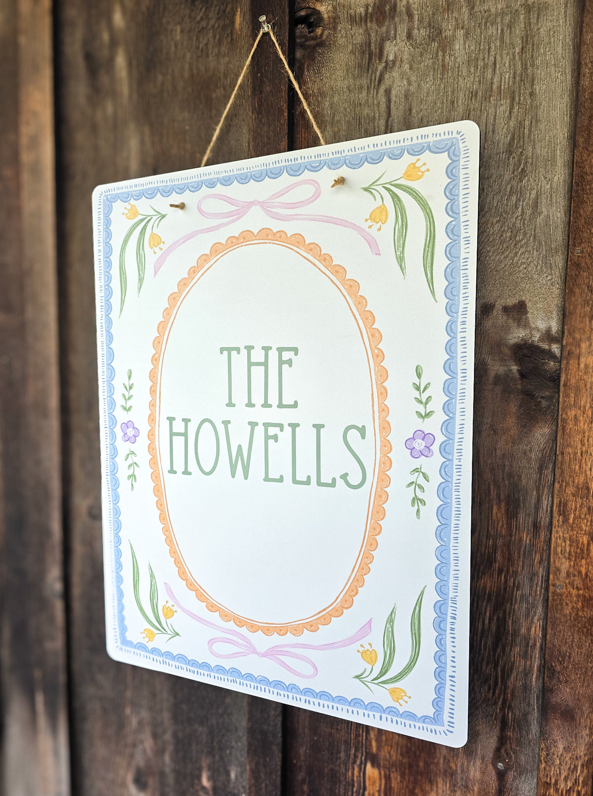 Personalized Pastel Whimsy Door Hanger | Custom Family Name Front Door Sign