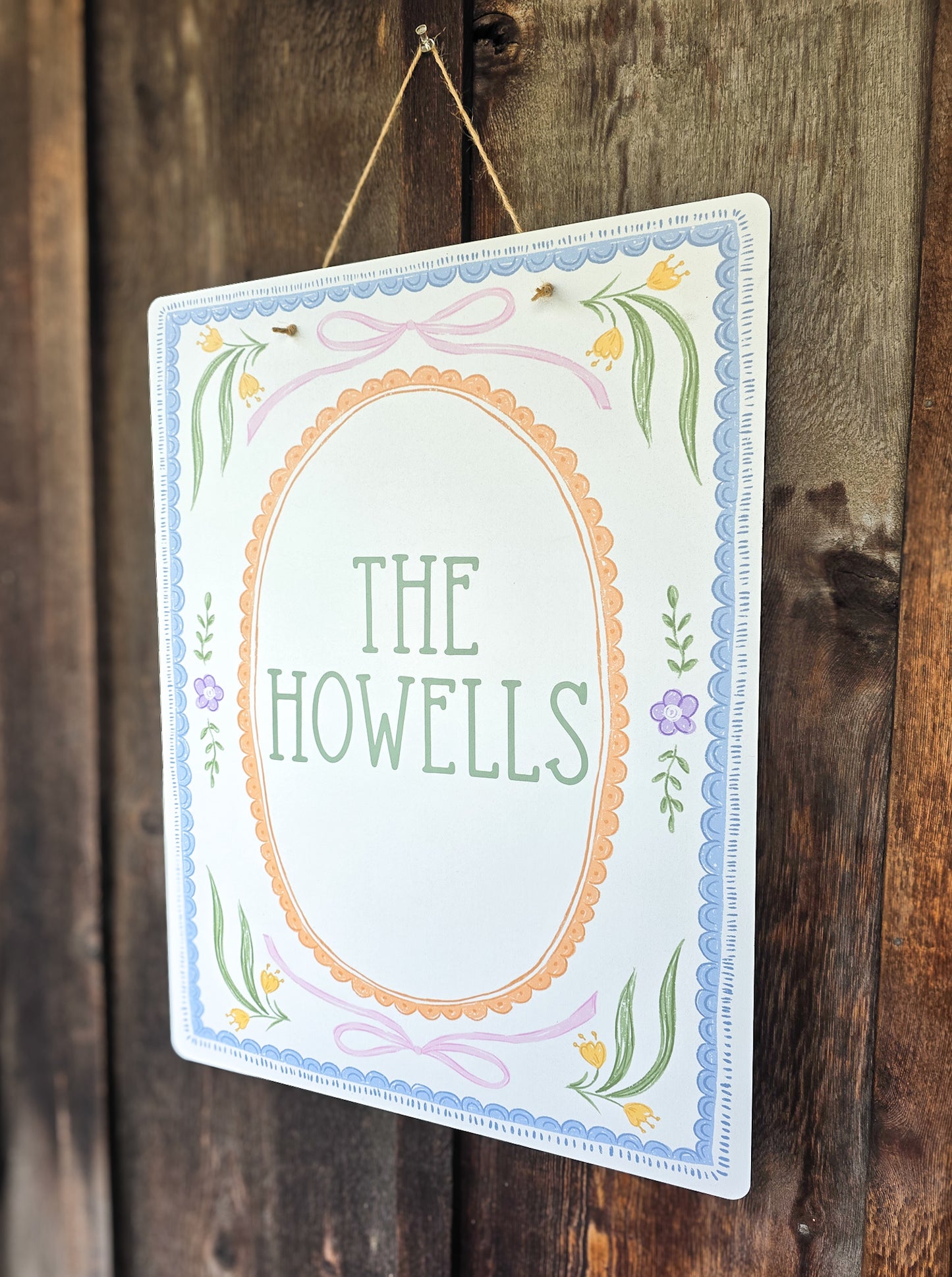 Personalized Pastel Whimsy Door Hanger | Custom Family Name Front Door Sign