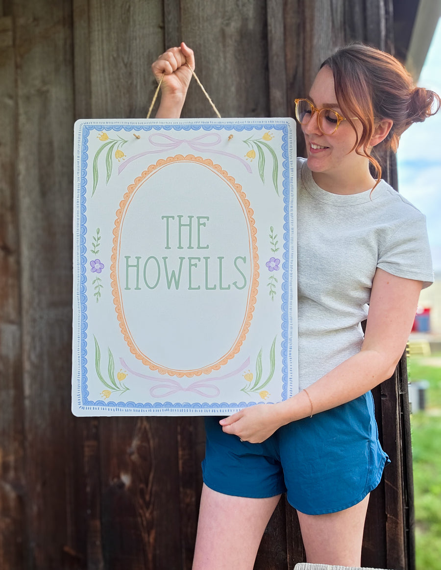 Personalized Pastel Whimsy Door Hanger | Custom Family Name Front Door Sign