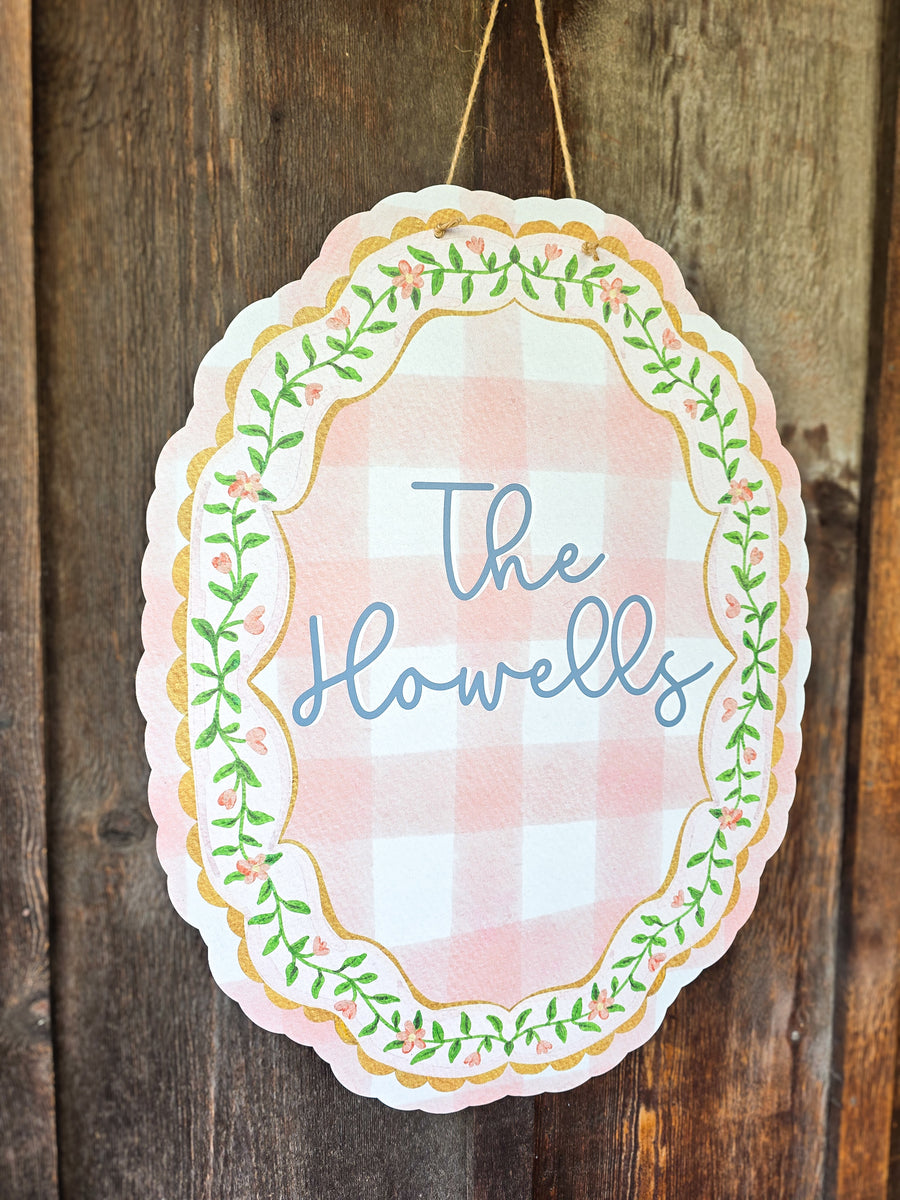 Personalized Pastel Floral Door Hanger | Custom Family Name Front Door Sign