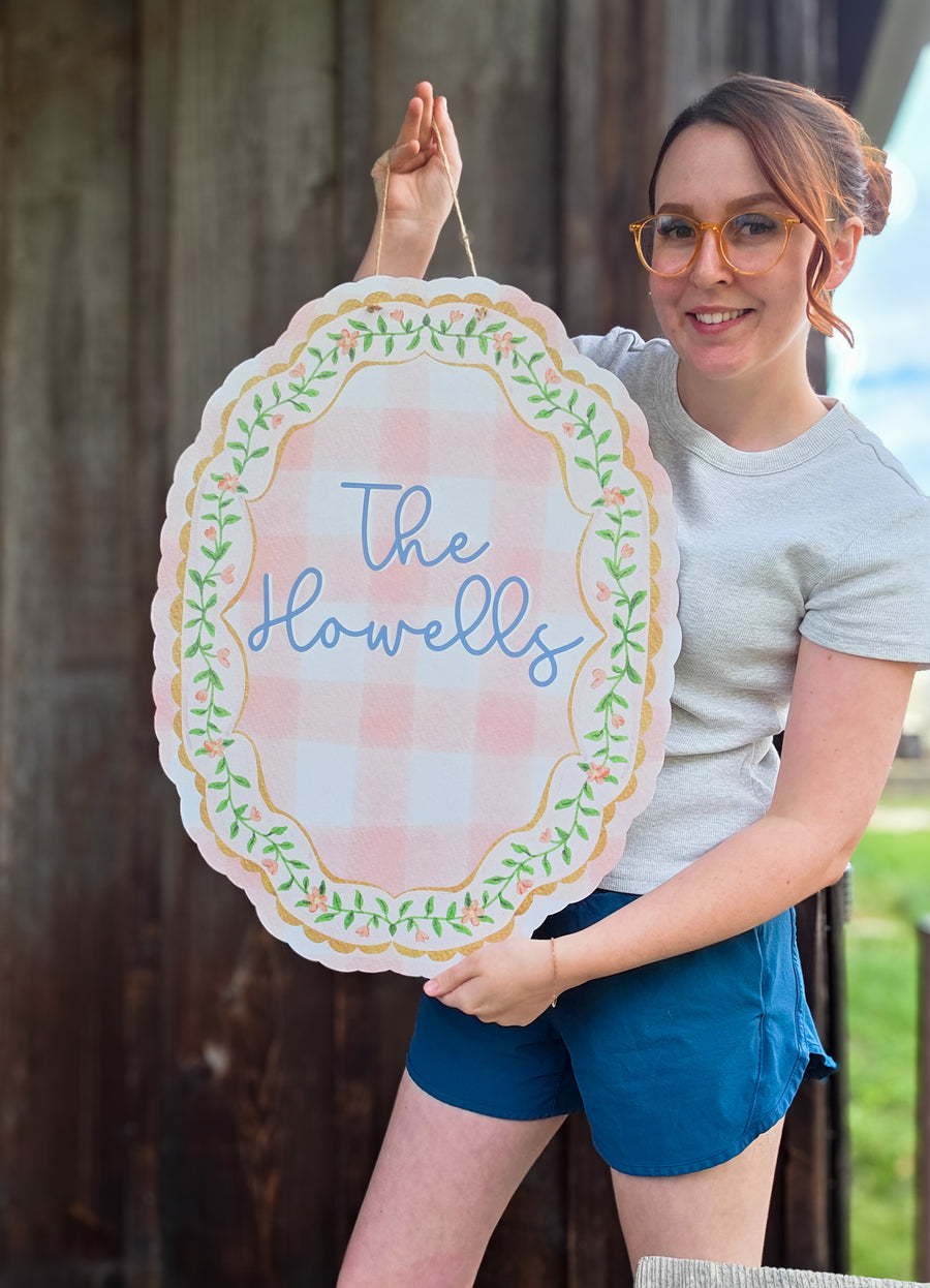 Personalized Pastel Floral Door Hanger | Custom Family Name Front Door Sign