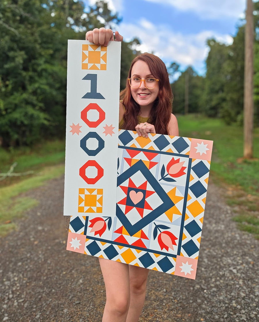 Outdoor Barn Quilt Sign, Modern Quilt Block Wall Art, Colorful Farmhouse Porch Decor, ACM Exterior Sign, Custom House Number Sign