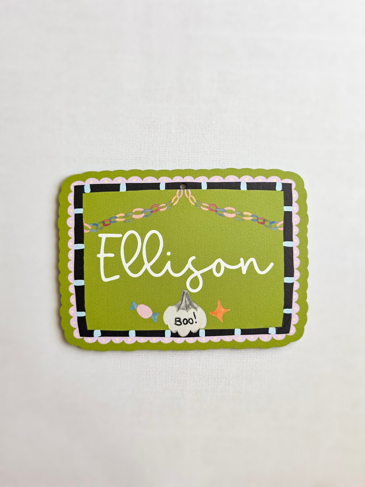 Personalized Halloween Boo Basket Tag, Custom Trick or Treat Basket Name Tag, Whimsical Kids Halloween Gift, UV Printed MDF
