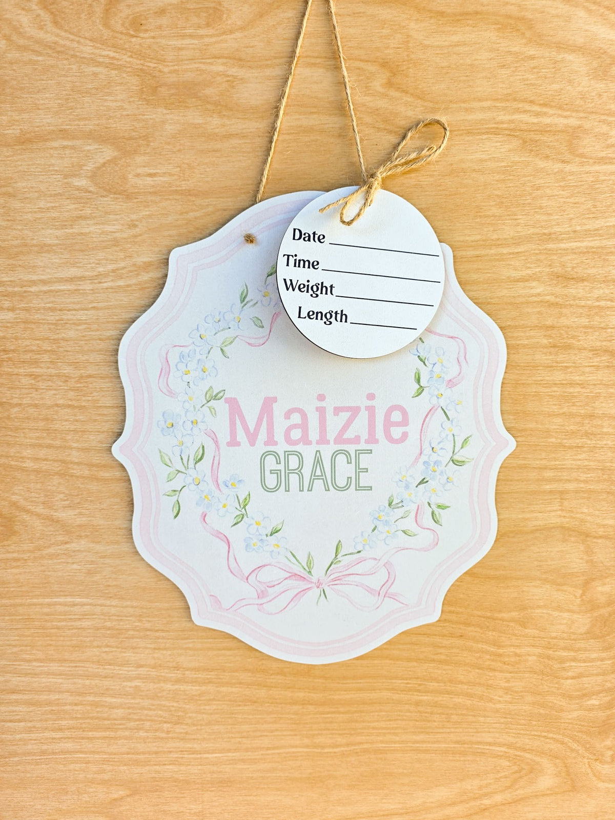 Personalized Soft Floral Coat of Arms Hospital Door Hanger | Baby Name Sign