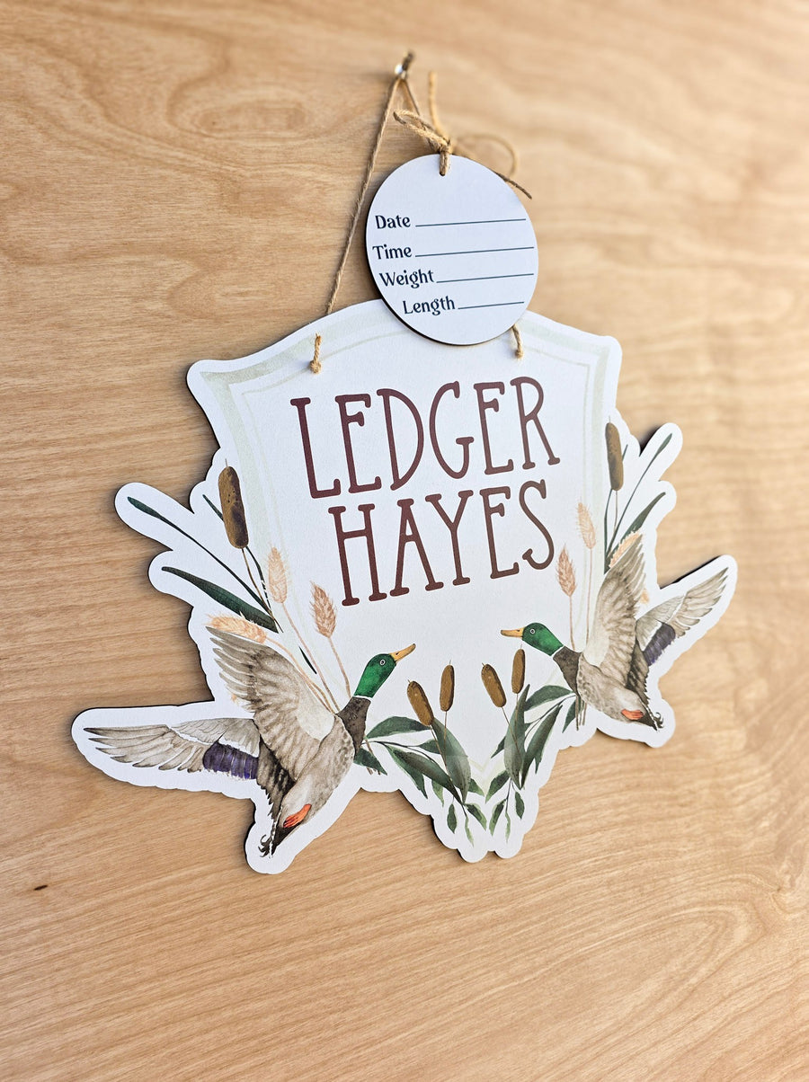 Personalized Duck Gingham Hospital Door Hanger | Baby Name Sign
