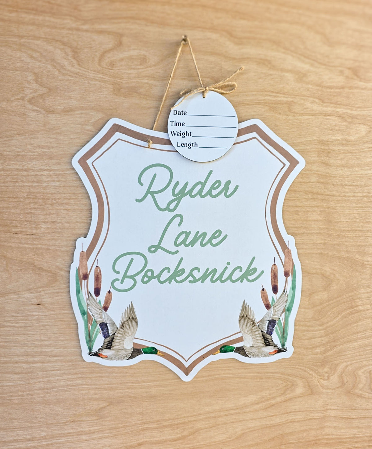Personalized Brown Mallard Duck Hospital Door Hanger | Baby Name Sign