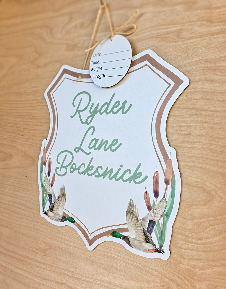 Personalized Brown Mallard Duck Hospital Door Hanger | Baby Name Sign