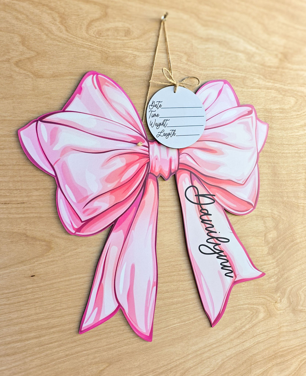 Personalized Pink Bow Hospital Door Hanger | Baby Girl Name Sign
