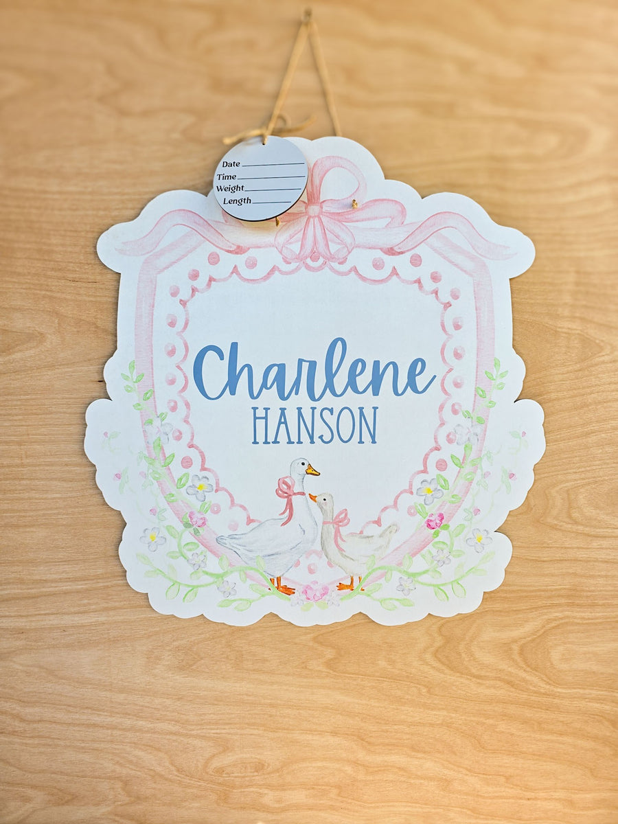 Personalized Pastel Goose Hospital Door Hanger | Baby Name Sign