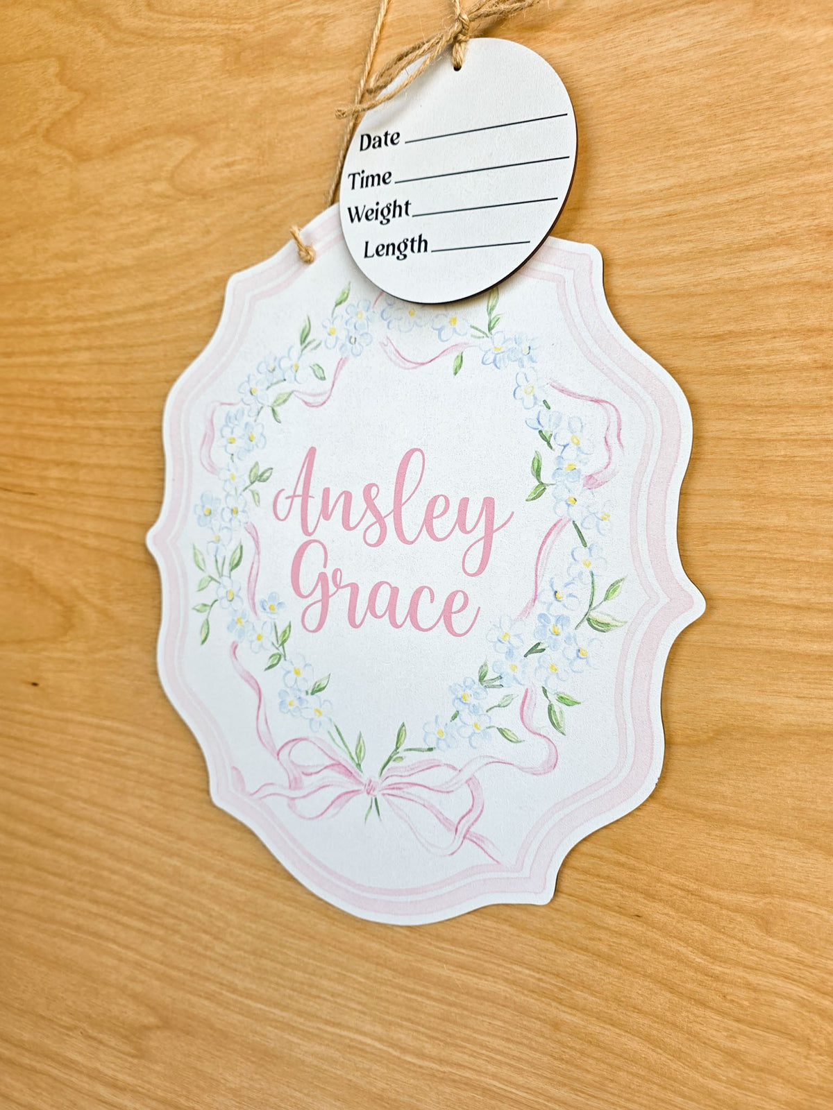 Personalized Soft Floral Coat of Arms Hospital Door Hanger | Baby Name Sign