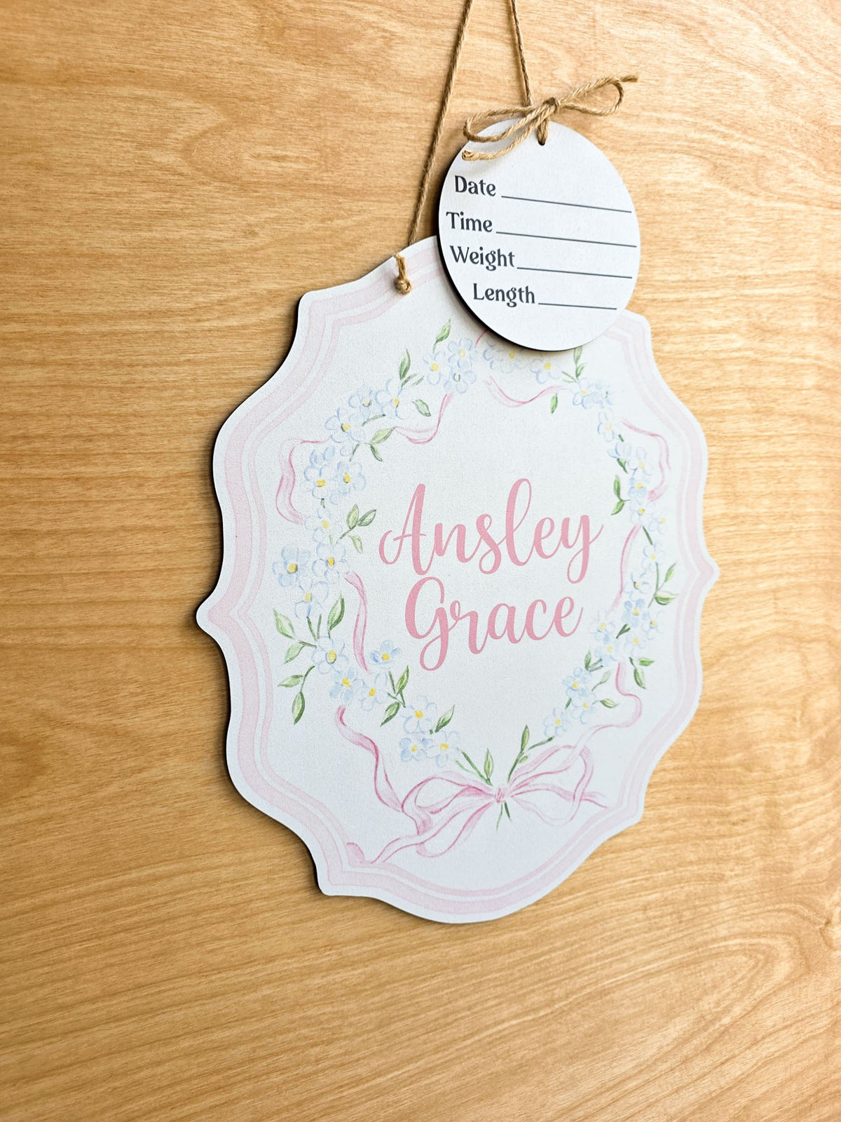 Personalized Soft Floral Coat of Arms Hospital Door Hanger | Baby Name Sign