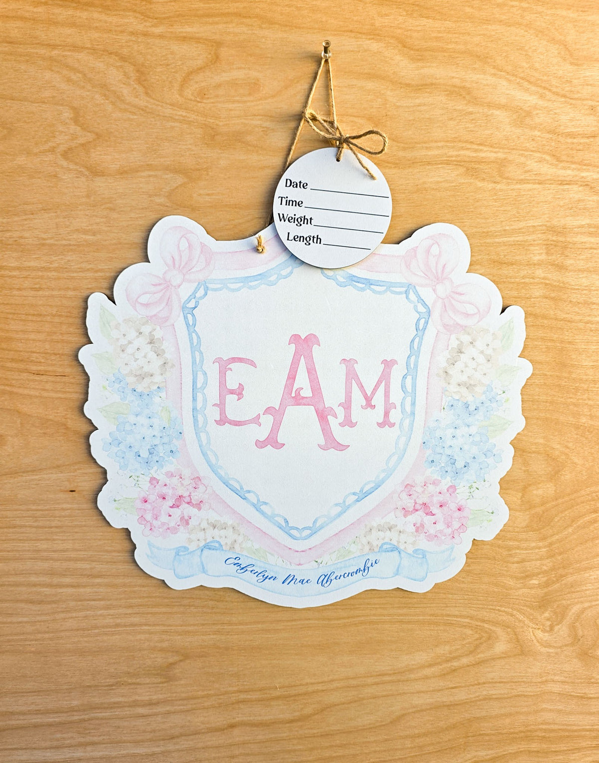 Personalized Pastel Hydrangea Hospital Door Hanger | Floral Crest